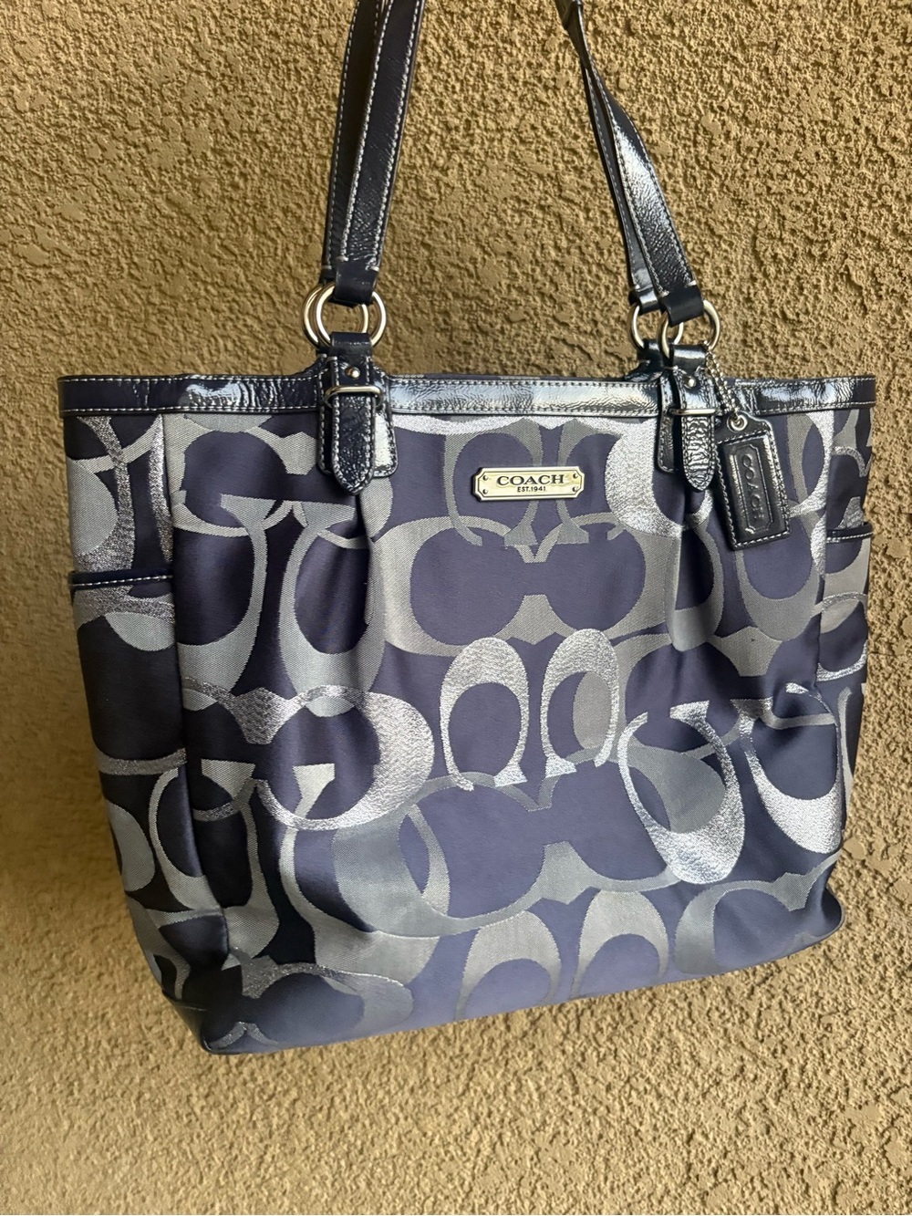 Coach Navy and Silver Signature Tote